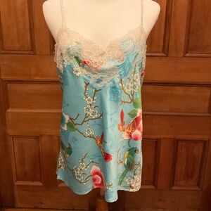NATORI size M Light Blue Cherry Blossom satin cami / camisole top